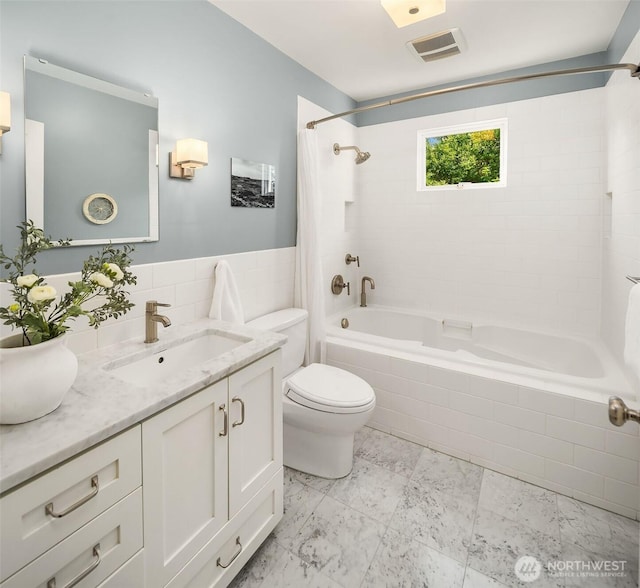 3227 37th Ave S, Seattle, WA 98144 - full bathroom featuring shower / bathtub combination with curtain, vanity, and toilet
