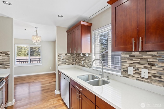 901 E Marine View Dr Unit 201, Everett, WA 98201 - kitchen featuring a sink, appliances with stainless steel finishes, light countertops, backsplash, and light wood-style floors