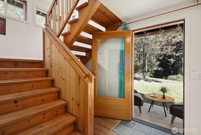 3425 Passage Way, Langley, WA 98260 - stairs featuring wood finished floors and wood walls
