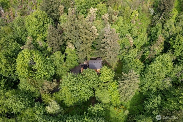 aerial view of property and surrounding area with a forest