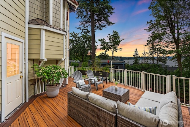 8526 E Mercer Way, Mercer Island, WA 98040 - deck at dusk with an outdoor living space