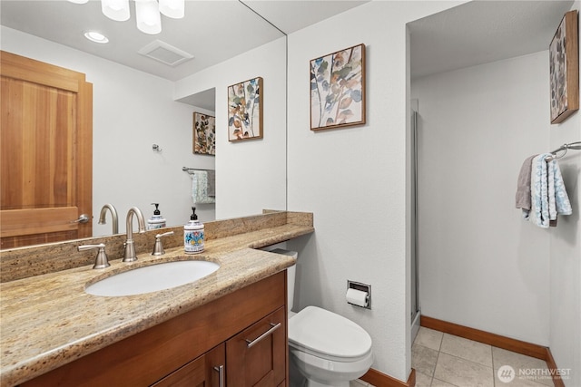 8526 E Mercer Way, Mercer Island, WA 98040 - bathroom featuring vanity, a stall shower, and tile patterned flooring