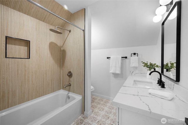 118 16th Ave, Seattle, WA 98122 - full bath with toilet, double vanity, shower / tub combination, tile patterned flooring, and baseboards