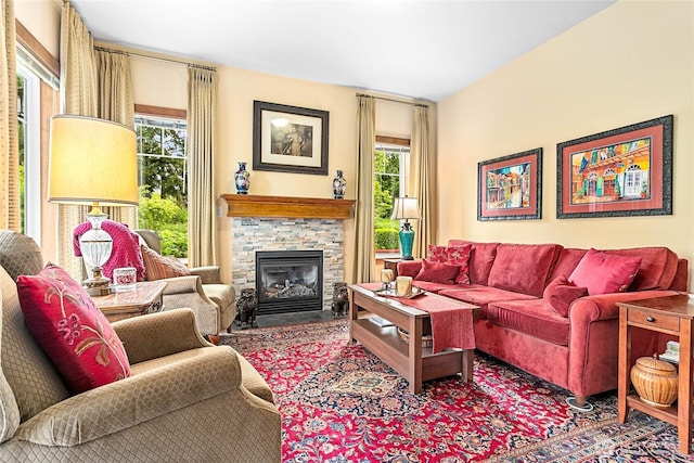 4631 Quinn Ct Unit 101, Bellingham, WA 98226 - living area with a stone fireplace and plenty of natural light