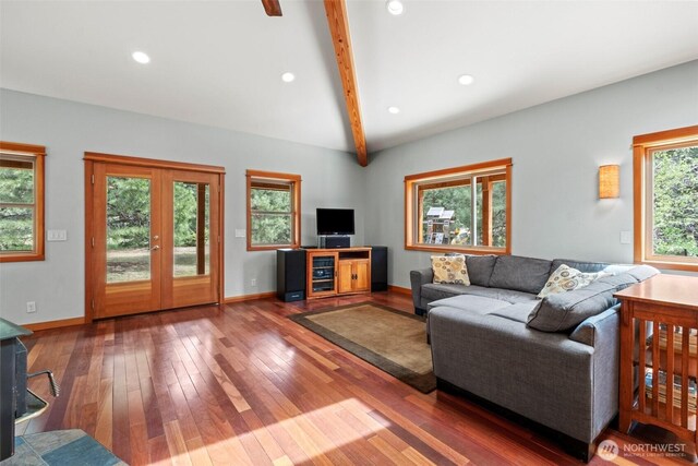 12111 W Shugart Flats Rd, Leavenworth, WA 98826 - living area featuring hardwood / wood-style floors, baseboards, recessed lighting, and french doors