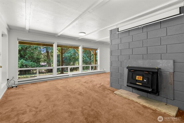 270 Puget Loop, Port Ludlow, WA 98365 - unfurnished living room featuring carpet floors and baseboard heating