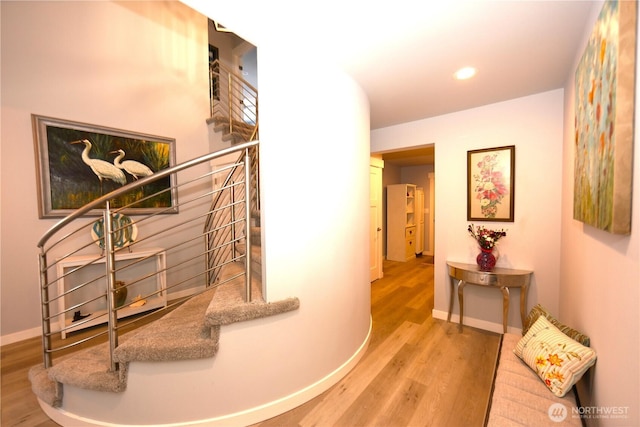 5341 S Bercot Rd, Freeland, WA 98249 - hall with baseboards, wood finished floors, and recessed lighting