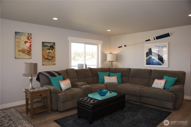 5341 S Bercot Rd, Freeland, WA 98249 - living room featuring wood finished floors, baseboards, and recessed lighting