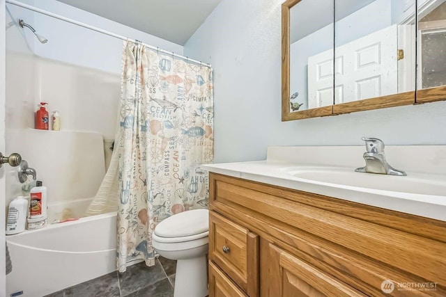 1488 Ocean Shores Blvd SW, Ocean Shores, WA 98569 - full bathroom featuring shower / tub combo, toilet, vanity, and tile patterned floors