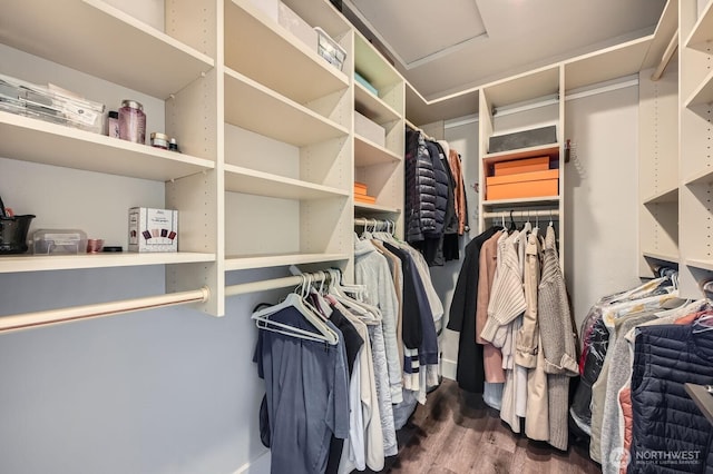 14323 SE 49th St, Bellevue, WA 98006 - spacious closet featuring attic access and wood finished floors