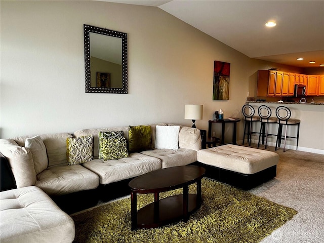 1600 W Ocean Ave Unit 1236, Westport, WA 98595 - carpeted living room featuring recessed lighting, lofted ceiling, and baseboards