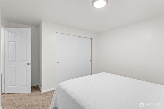 447 E Pointes Dr E, Shelton, WA 98584 - bedroom with light carpet, a closet, and baseboards