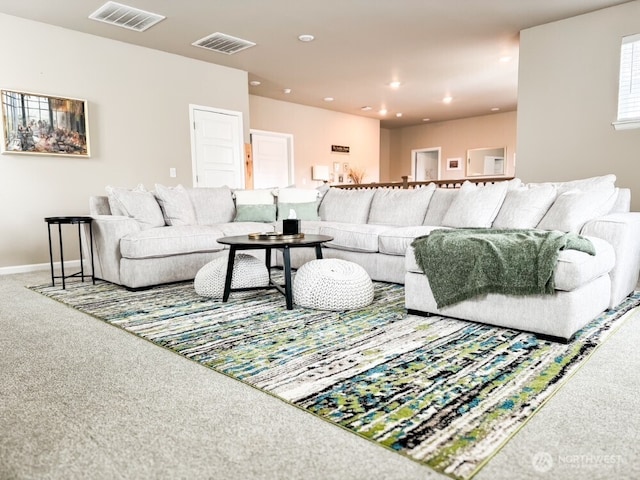 32938 Ash Ave SE, Black Diamond, WA 98010 - living room with carpet, recessed lighting, and baseboards