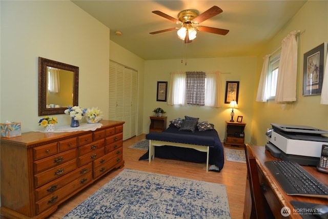 1605 7th Ave, Longview, WA 98632 - bedroom featuring light wood-type flooring, a closet, and ceiling fan