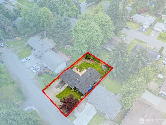 aerial view of property's location with property boundaries highlighted