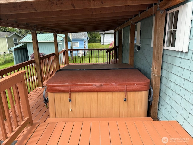 1710 263rd St, Ocean Park, WA 98640 - wooden deck with a hot tub and an outdoor structure