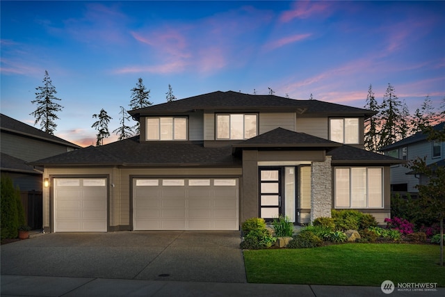 2553 Vardon Cir SW, Port Orchard, WA 98367 - prairie-style house featuring concrete driveway, a lawn, a garage, and roof with shingles