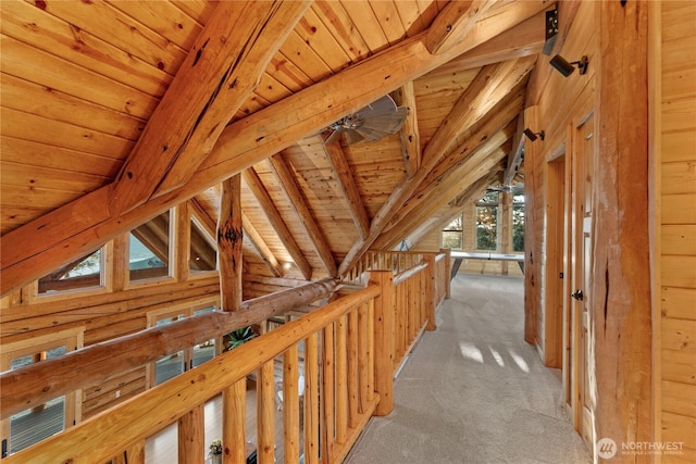 1831 Cottontail Ln, Chelan, WA 98816 - hall featuring light colored carpet and wooden ceiling