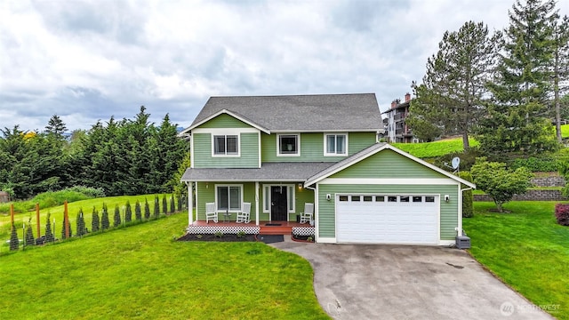 3323 Appaloosa Way, Bremerton, WA 98310 - traditional-style house with a porch, asphalt driveway, roof with shingles, and an attached garage