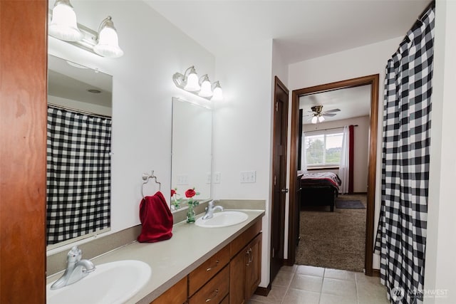 3323 Appaloosa Way, Bremerton, WA 98310 - bathroom featuring tile patterned flooring, double vanity, ensuite bath, and ceiling fan