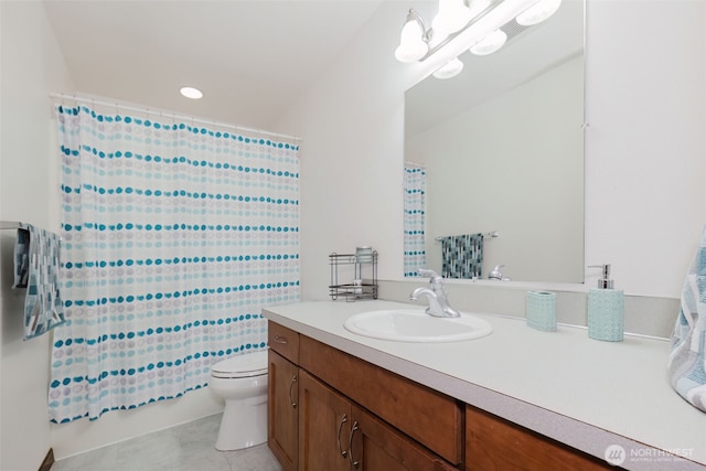 3323 Appaloosa Way, Bremerton, WA 98310 - bathroom featuring toilet, vanity, tile patterned flooring, and shower / tub combo with curtain