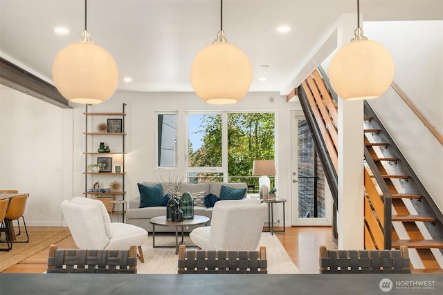 1907 E Pine St, Seattle, WA 98122 - living area with stairway, recessed lighting, and wood finished floors