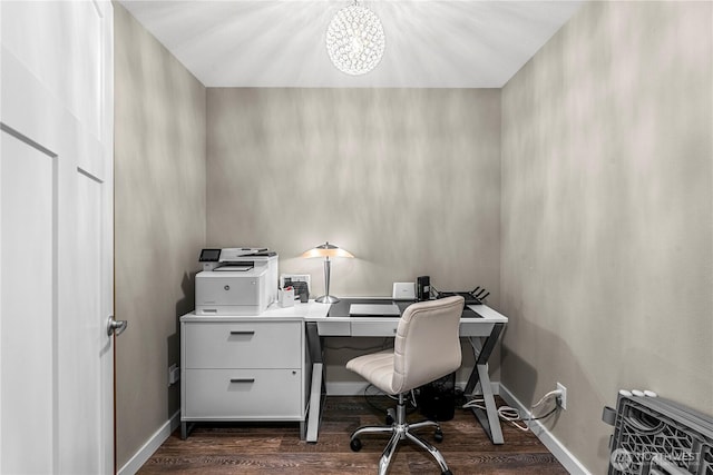 2336 Grand Ave, East Wenatchee, WA 98802 - office space with a chandelier, dark wood-style flooring, and baseboards