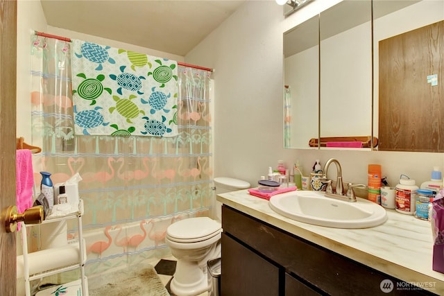 32030 83rd Dr NW, Stanwood, WA 98292 - bathroom featuring toilet, vanity, and shower / bath combo with shower curtain