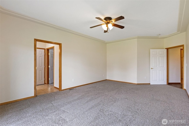 121 Scenic Dr NE, Moses Lake, WA 98837 - carpeted empty room with a ceiling fan, baseboards, and crown molding