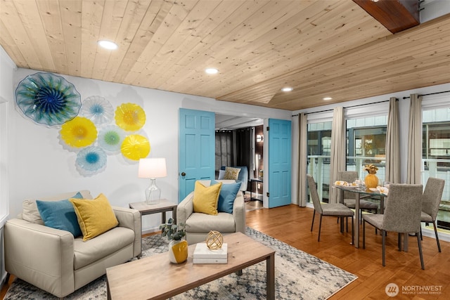 1900 N Westlake Ave N Unit 01Do7, Seattle, WA 98109 - living room with recessed lighting, wood ceiling, and wood finished floors