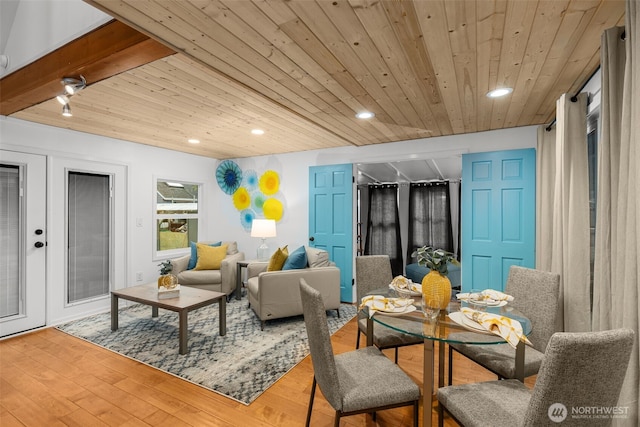 1900 N Westlake Ave N Unit 01Do7, Seattle, WA 98109 - living area with wood ceiling, wood finished floors, recessed lighting, and french doors