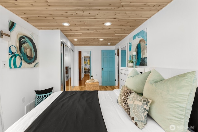 1900 N Westlake Ave N Unit 01Do7, Seattle, WA 98109 - bedroom featuring wooden ceiling, recessed lighting, a closet, and wood finished floors