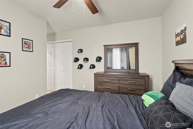 bedroom with a closet and ceiling fan
