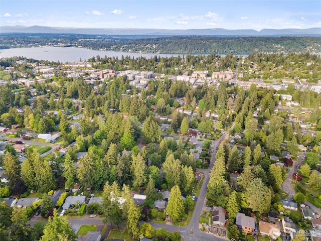2607 NE 137th St, Seattle, WA 98125 - aerial overview of property's location featuring a water and mountain view and a heavily wooded area