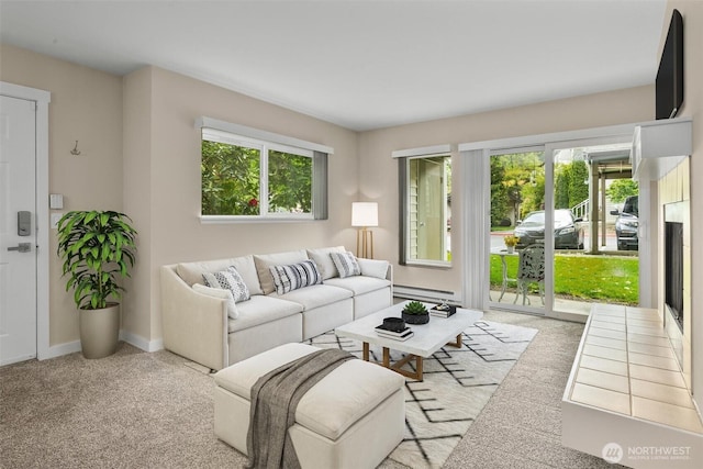 12303 Harbour Pointe Blvd Unit U109, Mukilteo, WA 98275 - carpeted living area with a baseboard heating unit and baseboards
