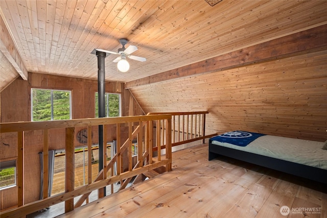4771 Kachess Lake Rd, Easton, WA 98925 - bedroom with wood walls, wood-type flooring, lofted ceiling, and wood ceiling