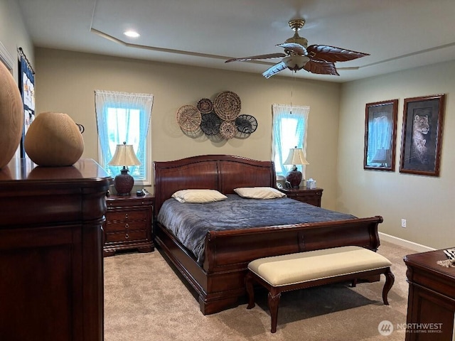2702 N Levi St, Kennewick, WA 99338 - bedroom featuring light carpet, a ceiling fan, recessed lighting, and baseboards