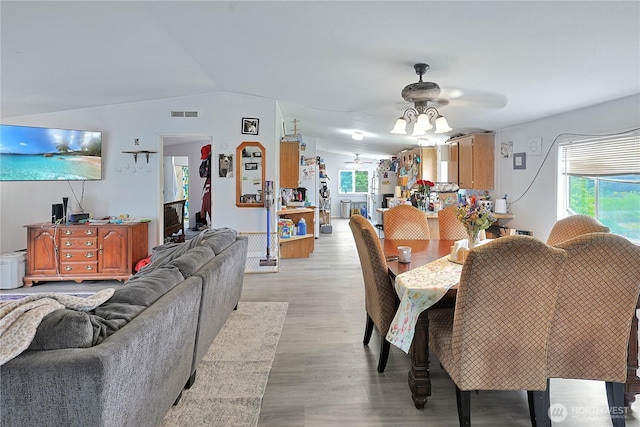 30425 6th Ave S, Roy, WA 98580 - dining area with ceiling fan, plenty of natural light, light wood-type flooring, and lofted ceiling