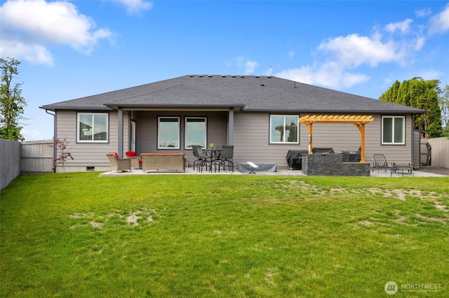 227 N Crestview Dr, Moses Lake, WA 98837 - back of property with a pergola, a patio area, and roof with shingles