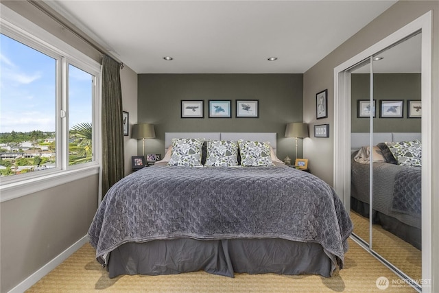 245 SW 298th Pl, Federal Way, WA 98023 - carpeted bedroom with multiple windows, baseboards, a closet, and recessed lighting