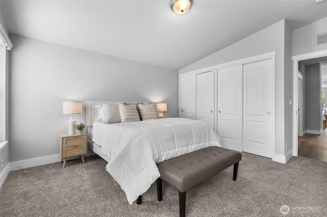 2076 Crystal Mountain Dr Unit 89, Enumclaw, WA 98022 - bedroom with two closets, lofted ceiling, carpet flooring, and baseboards