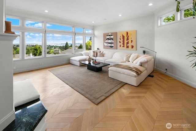 3727 W Barrett St, Seattle, WA 98199 - living area featuring baseboards, healthy amount of natural light, and recessed lighting