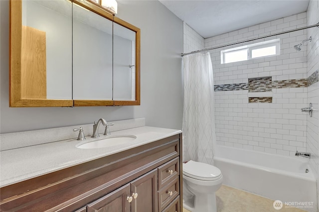 11120 SE 234th Pl, Kent, WA 98031 - bathroom featuring toilet, shower / bath combo, vanity, and tile patterned floors