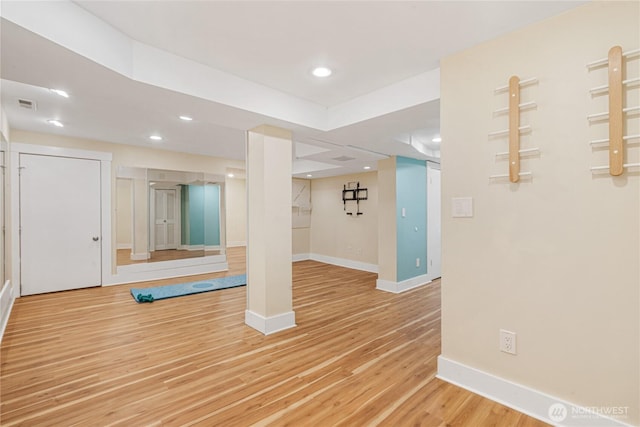 6026 35th Ave NE, Seattle, WA 98115 - exercise area featuring baseboards, light wood-style flooring, and recessed lighting