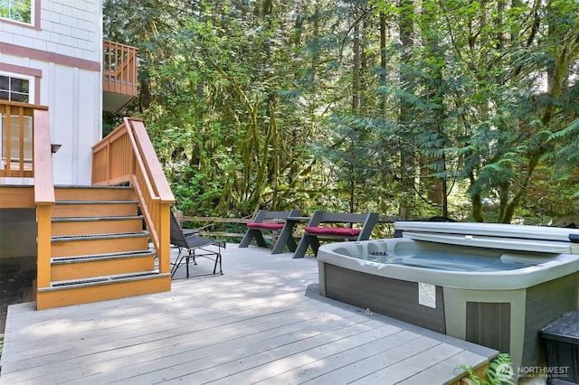 7117 Rainier Way, Deming, WA 98244 - wooden terrace featuring stairs and a hot tub