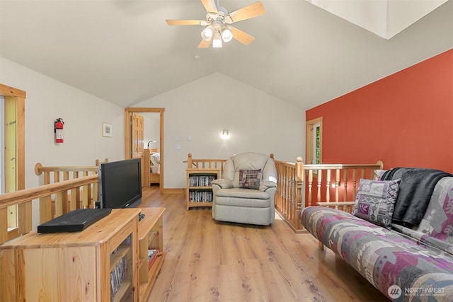 7117 Rainier Way, Deming, WA 98244 - living room featuring lofted ceiling, light wood-style flooring, and ceiling fan