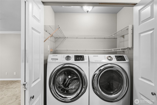 33020 10th Ave SW Unit Y304, Federal Way, WA 98023 - laundry room with separate washer and dryer, carpet flooring, and baseboards