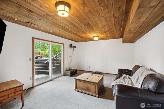 3512 Frances Dr SE, Lacey, WA 98503 - carpeted living area featuring wood ceiling