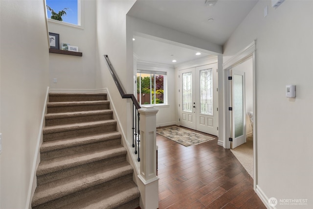 2512 Taylor Dr, Everett, WA 98203 - entrance foyer with dark wood-style floors, stairway, and recessed lighting