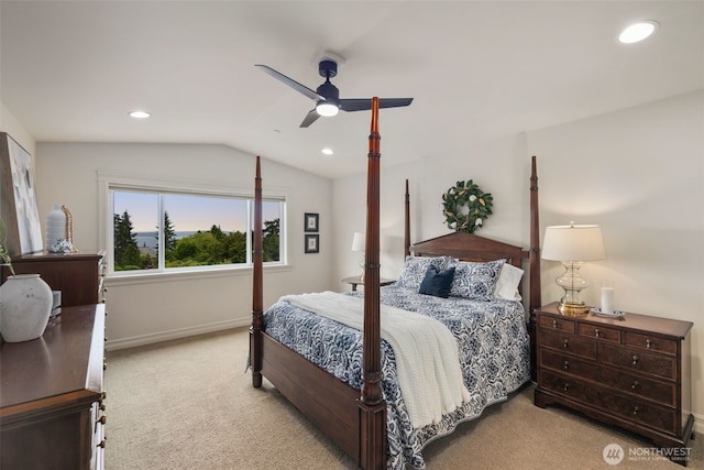 2512 Taylor Dr, Everett, WA 98203 - bedroom with carpet floors, vaulted ceiling, a ceiling fan, and recessed lighting